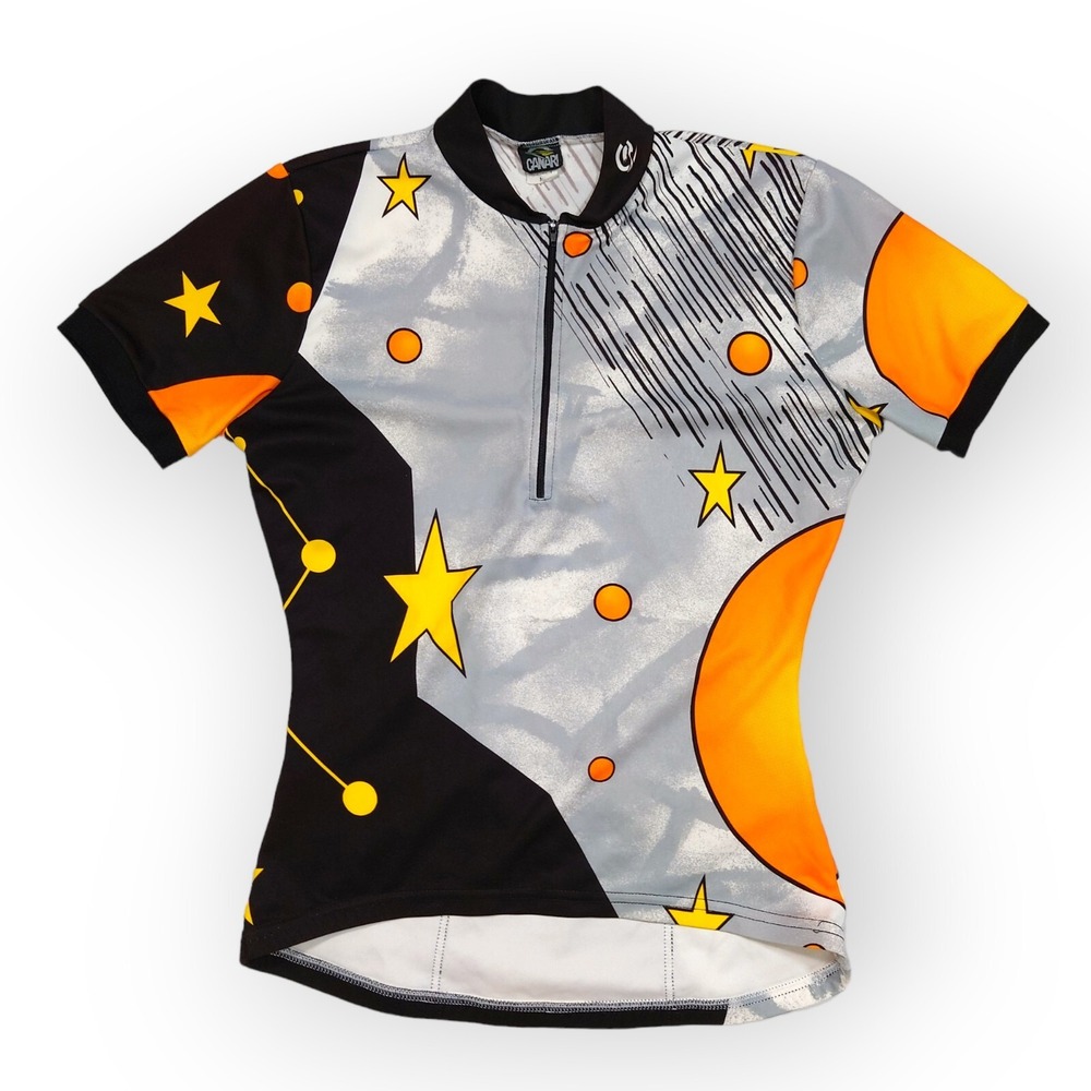 VTG Canari Cycling Jersey Mens Medium 90s Abstract 3/4 Zip Made in USA Pockets